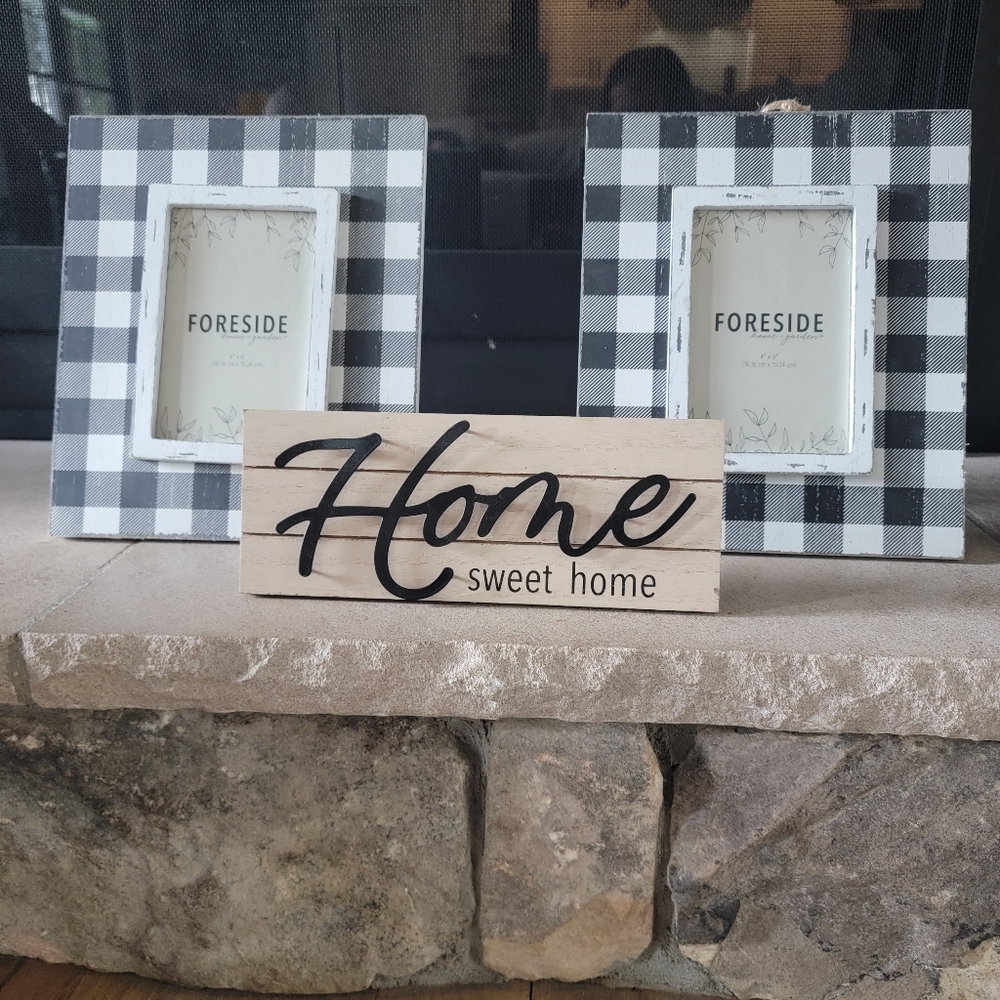 Black and White Plaid Picture Frames with Home Sweet Home Sign